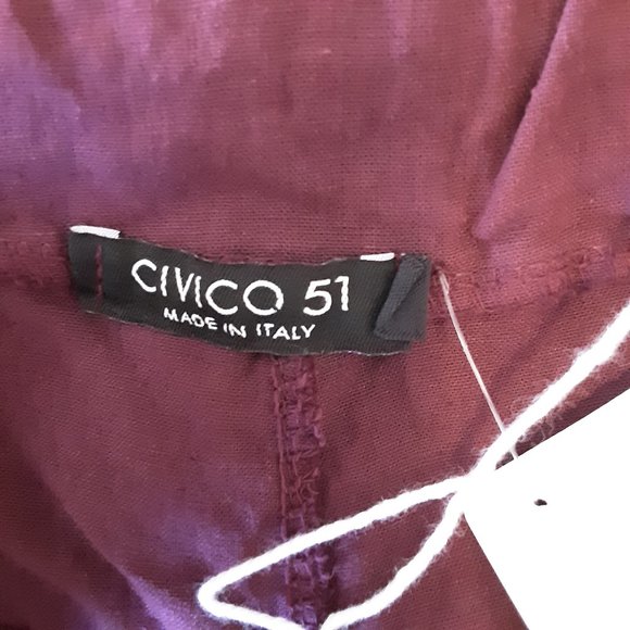 Civico 51 New! Made in Italy Burgundy Wide Linen Cotton Tie-Waist Pants Size 1X - Picture 14 of 16